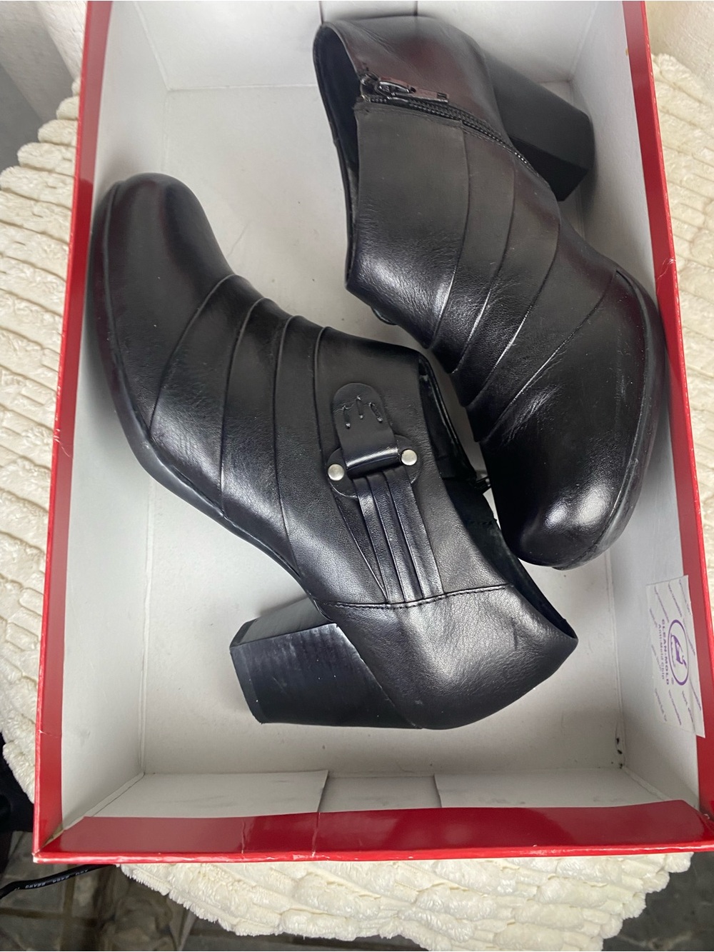 Michelle D. Nadine Black Leather Pleated Heeled Booties - Size 8M